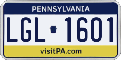 PA license plate LGL1601