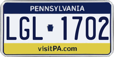 PA license plate LGL1702
