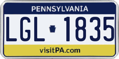 PA license plate LGL1835