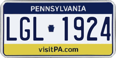 PA license plate LGL1924