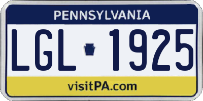 PA license plate LGL1925
