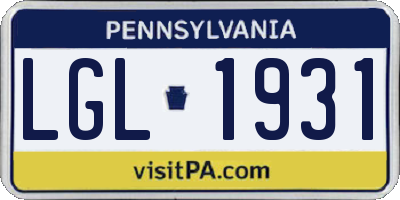 PA license plate LGL1931