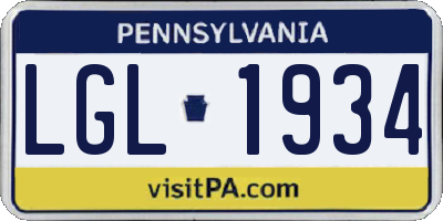 PA license plate LGL1934