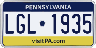 PA license plate LGL1935