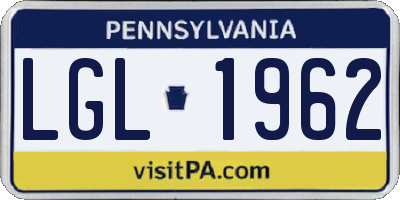 PA license plate LGL1962