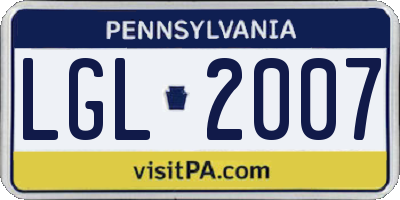 PA license plate LGL2007