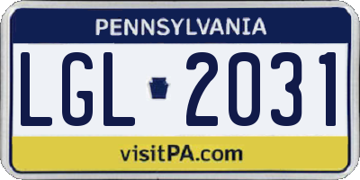 PA license plate LGL2031