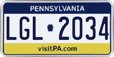 PA license plate LGL2034