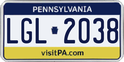 PA license plate LGL2038