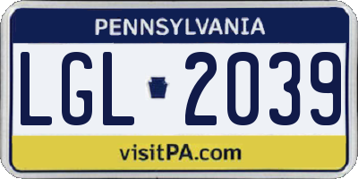 PA license plate LGL2039