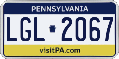 PA license plate LGL2067