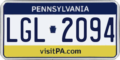 PA license plate LGL2094