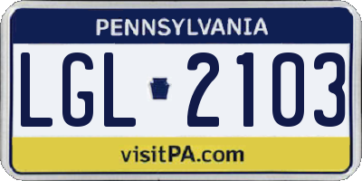 PA license plate LGL2103