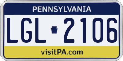PA license plate LGL2106