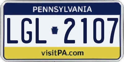 PA license plate LGL2107