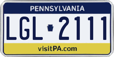 PA license plate LGL2111