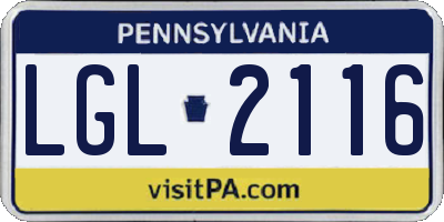 PA license plate LGL2116