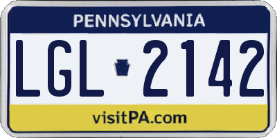 PA license plate LGL2142
