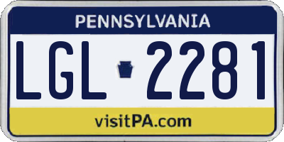 PA license plate LGL2281