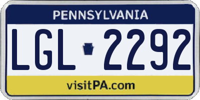 PA license plate LGL2292