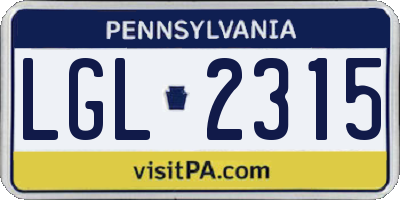 PA license plate LGL2315