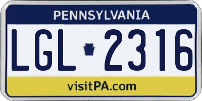 PA license plate LGL2316
