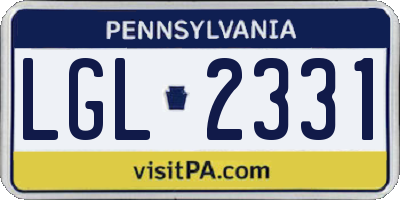 PA license plate LGL2331