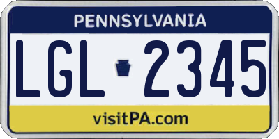 PA license plate LGL2345