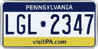 PA license plate LGL2347