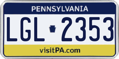 PA license plate LGL2353