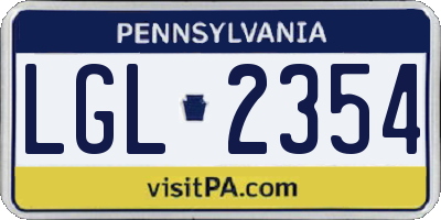 PA license plate LGL2354