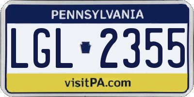 PA license plate LGL2355