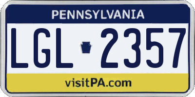 PA license plate LGL2357