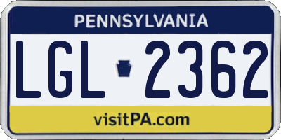 PA license plate LGL2362