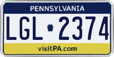 PA license plate LGL2374