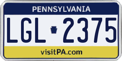 PA license plate LGL2375