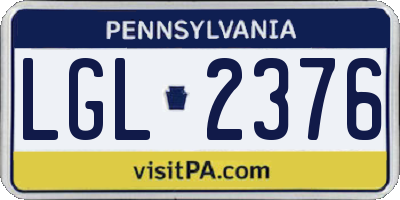 PA license plate LGL2376
