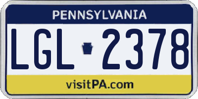 PA license plate LGL2378