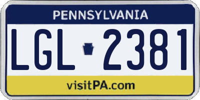 PA license plate LGL2381