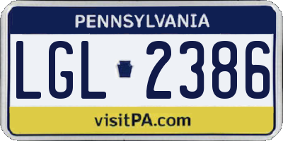 PA license plate LGL2386