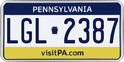 PA license plate LGL2387