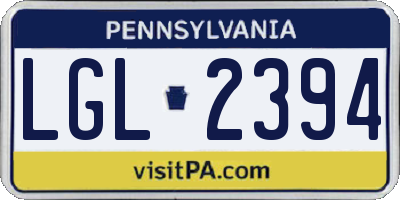 PA license plate LGL2394