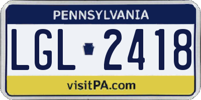 PA license plate LGL2418