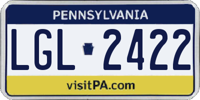 PA license plate LGL2422