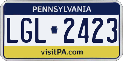 PA license plate LGL2423