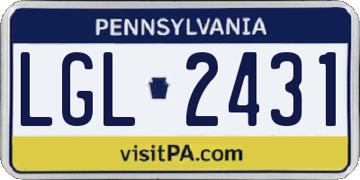 PA license plate LGL2431