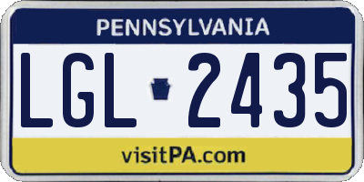 PA license plate LGL2435