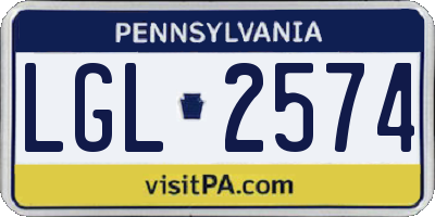 PA license plate LGL2574