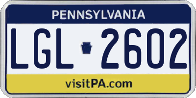 PA license plate LGL2602