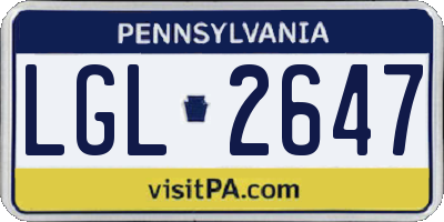 PA license plate LGL2647